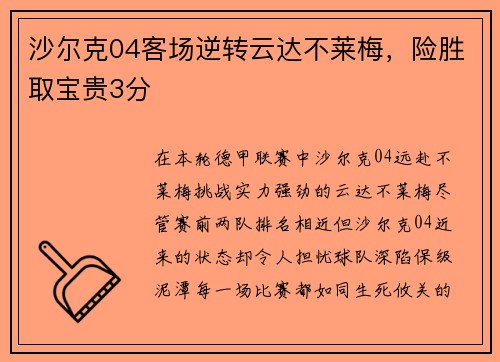 沙尔克04客场逆转云达不莱梅，险胜取宝贵3分